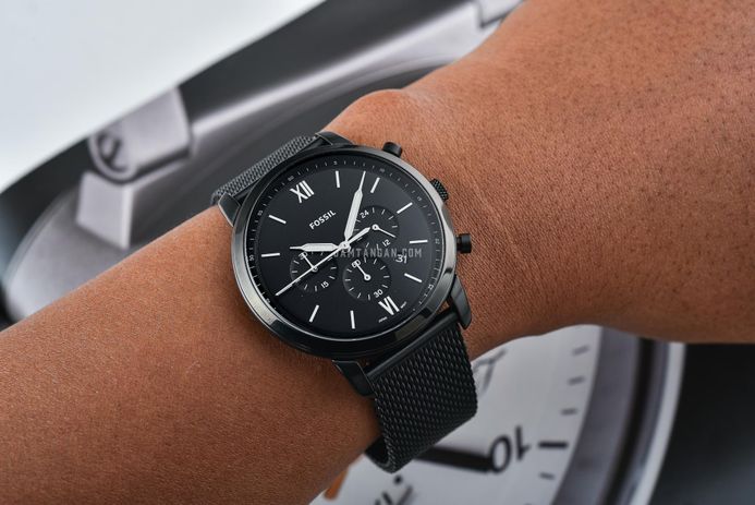 Fossil Neutra FS5707 Men Chronograph Black Dial Black Mesh Strap ...