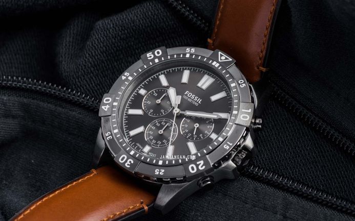 Fossil Garrett FS5770 Chronograph Men Gray Dial Brown Leather Strap ...