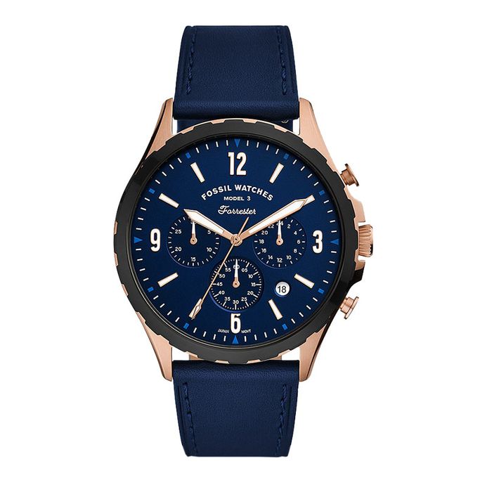 Fossil Forrester FS5814 Chronograph Men Blue Dial Blue Leather Strap