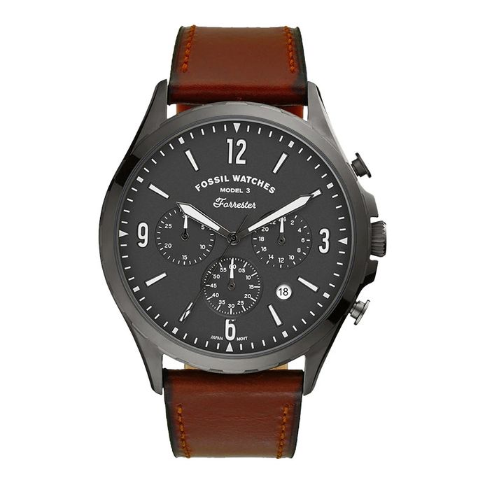 Fossil Forrester FS5815 Chronograph Men Gray Dial Amber Leather