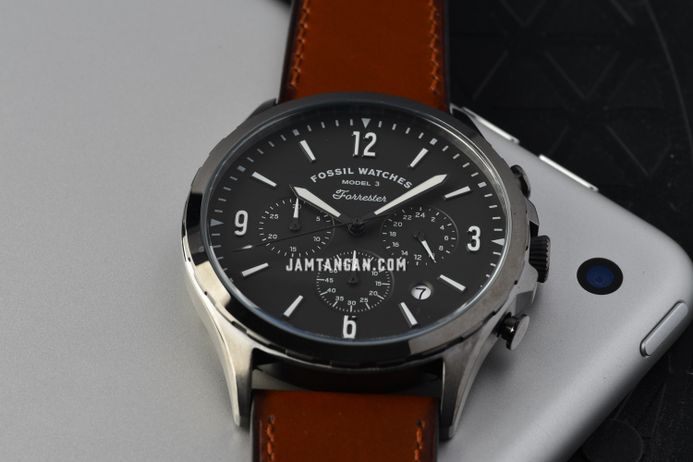 Fossil Forrester FS5815 Chronograph Men Gray Dial Amber Leather
