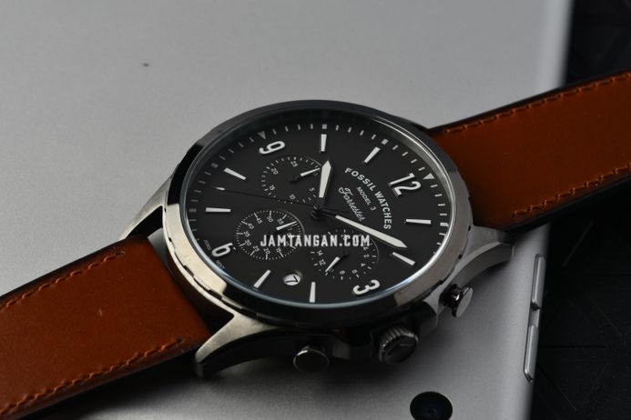 Fossil Forrester FS5815 Chronograph Men Gray Dial Amber Leather