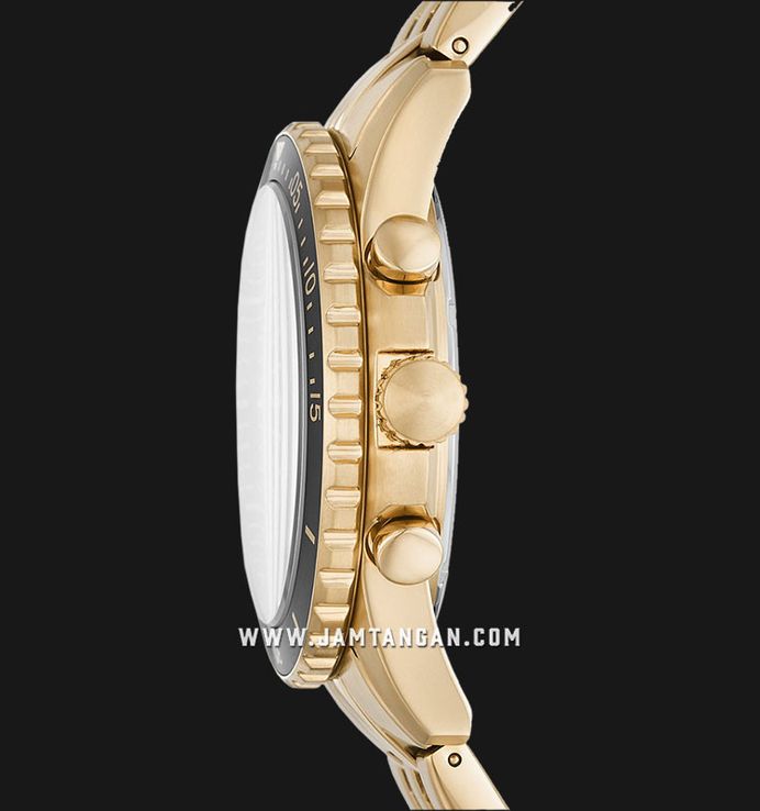 Fossil FB-01 FS5836 Chronograph Men Black Dial Gold Stainless Steel Strap