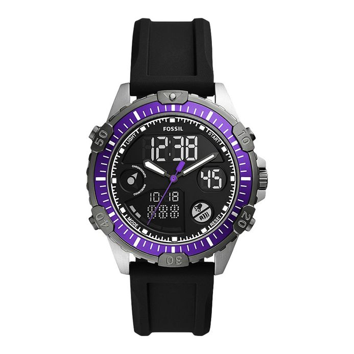 Fossil Garrett FS5882 Men Black Digital Analog Dial Black Rubber