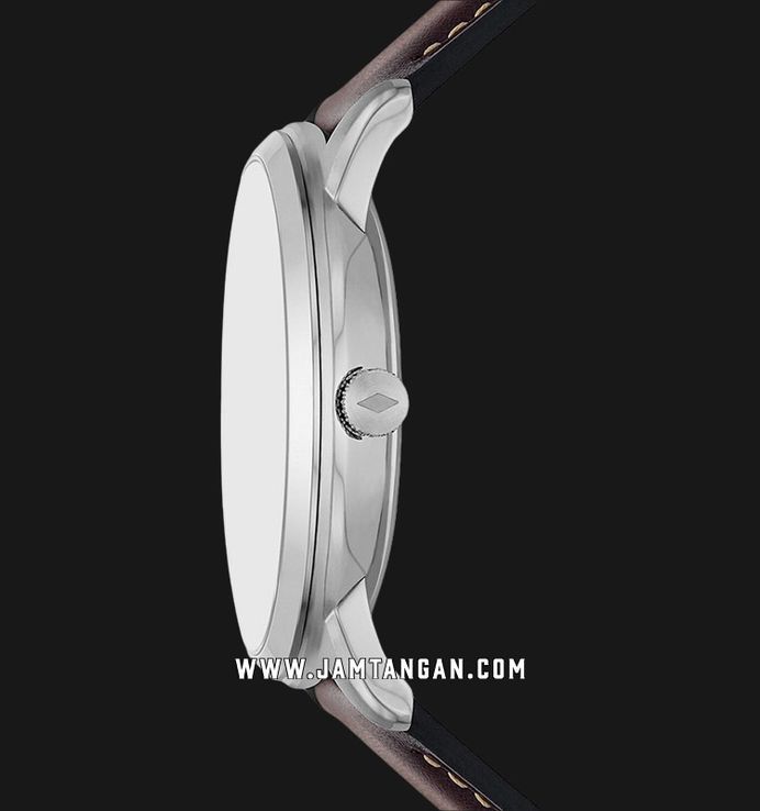 Fossil Neutra FS5905 Moonphase Men Silver Dial Dark Brown Leather Strap