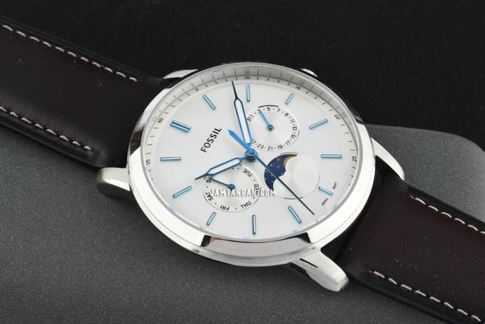 Fossil Neutra FS5905 Moonphase Men Silver Dial Dark Brown Leather Strap