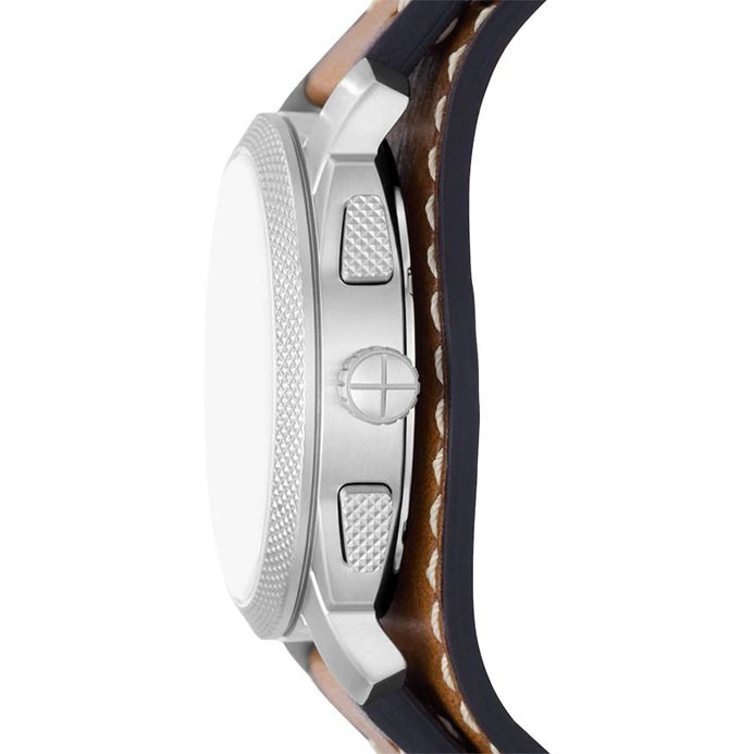 Fossil Machine FS5922 Men Chronograph White Dial Brown Leather