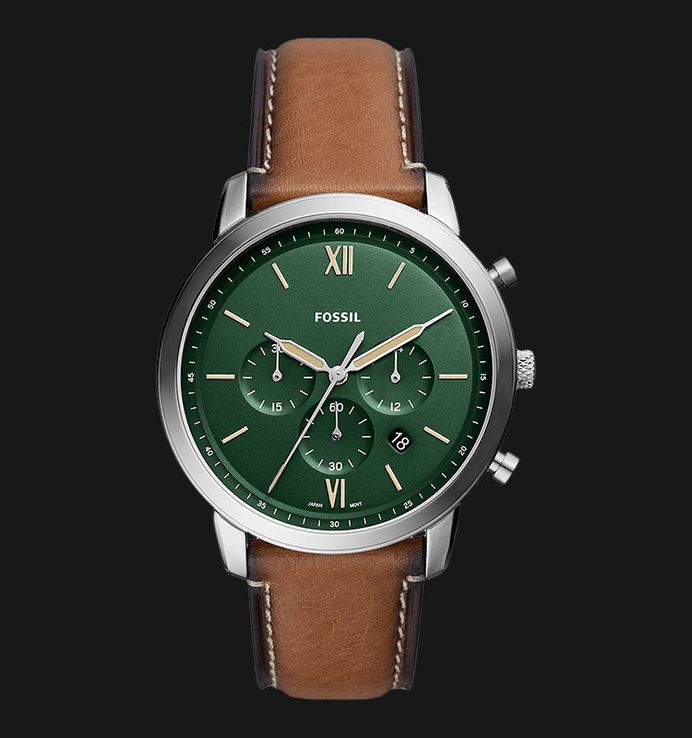 Fossil Neutra FS5963 Chronograph Men Green Dial Tan Eco Leather Strap
