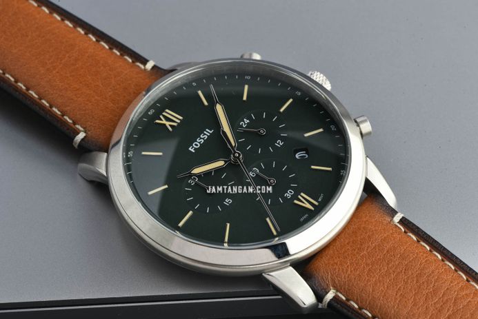 Fossil Neutra FS5963 Chronograph Men Green Dial Tan Eco Leather Strap