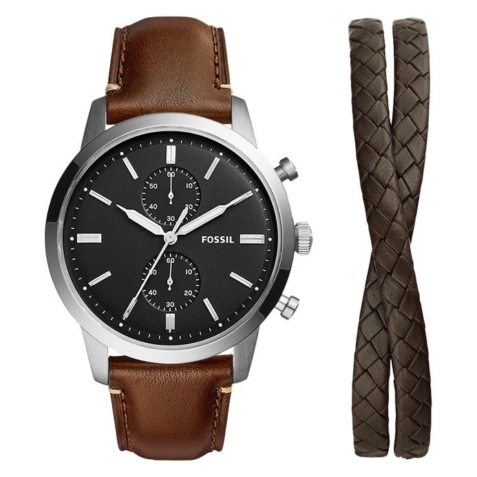 Fossil Townsman FS5967SET Chronograph Black Dial Brown Leather