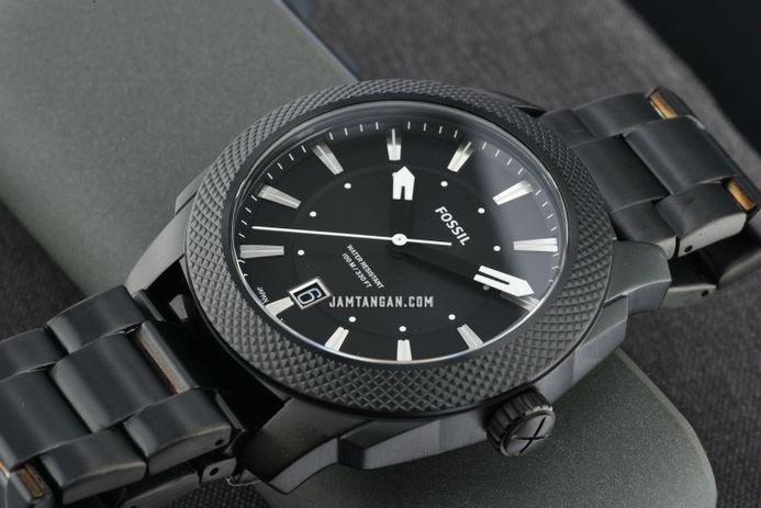 Fossil Machine FS5971 Men Black Dial Black Stainless Steel Strap