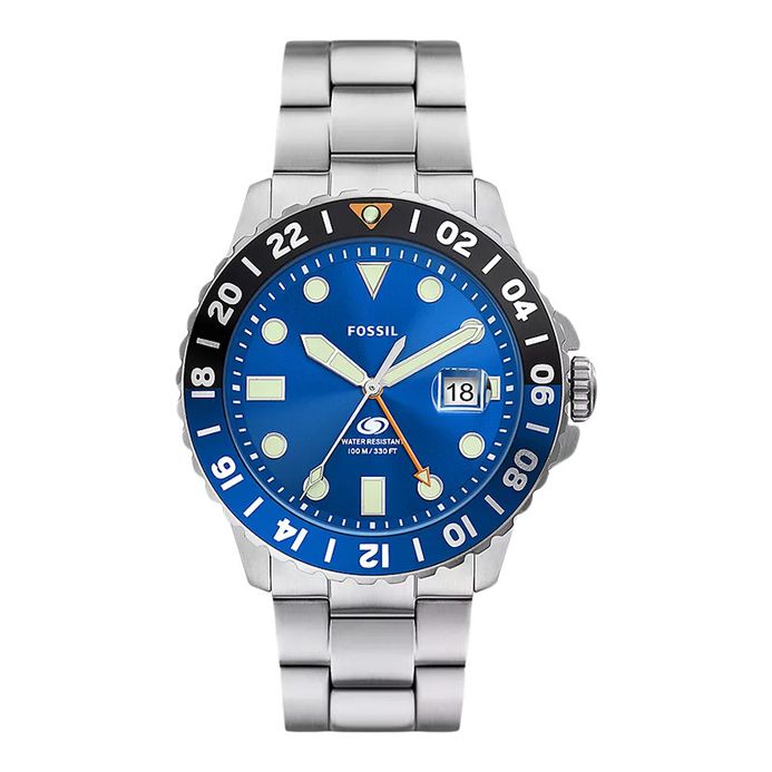 Fossil Blue GMT FS5991 Batman Blue Dial Stainless Steel Strap