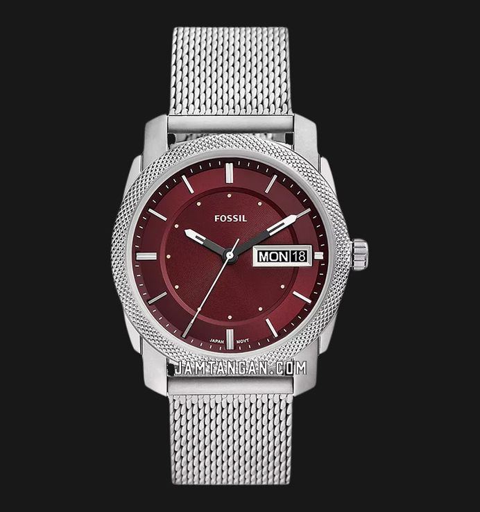 Fossil Machine FS6014 Men Burgundy Dial Mesh Strap