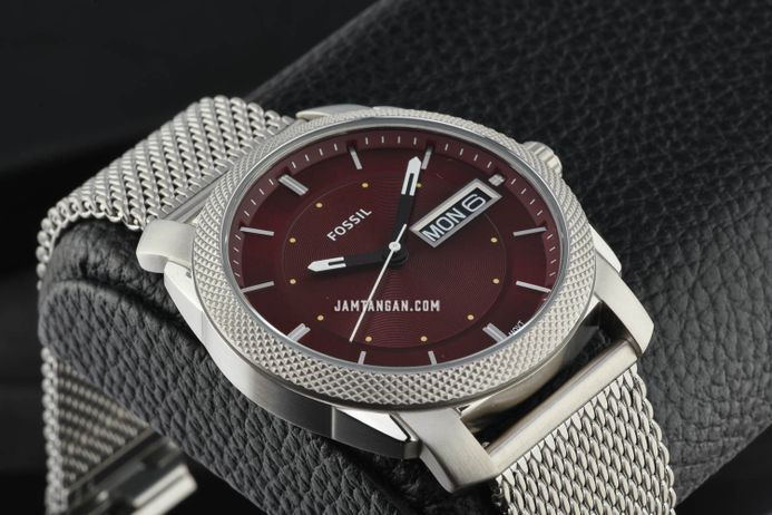 Fossil Machine FS6014 Men Burgundy Dial Mesh Strap