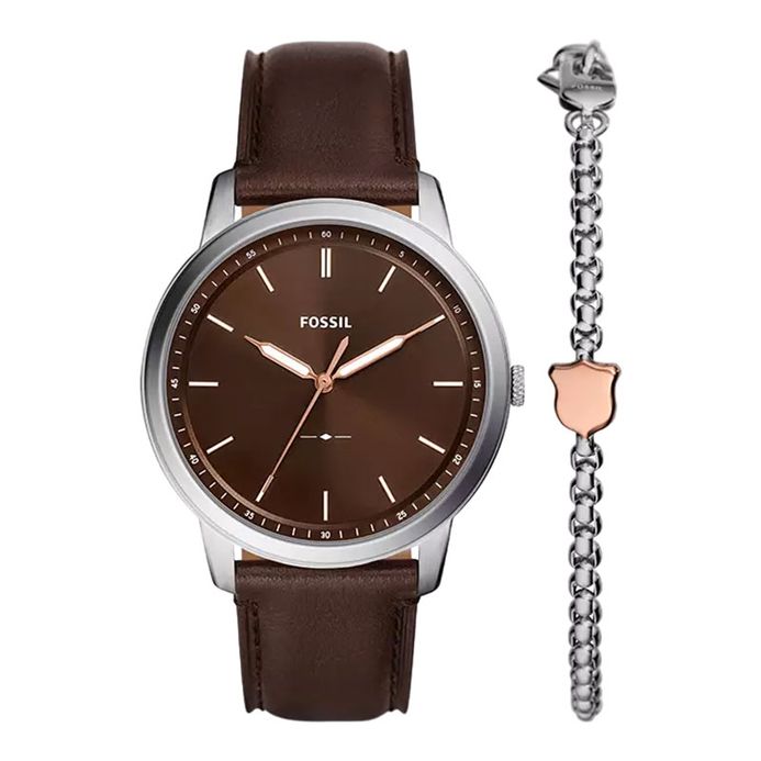 Fossil Minimalist FS6019SET Brown Dial Brown Leather Strap Extra Bracelet