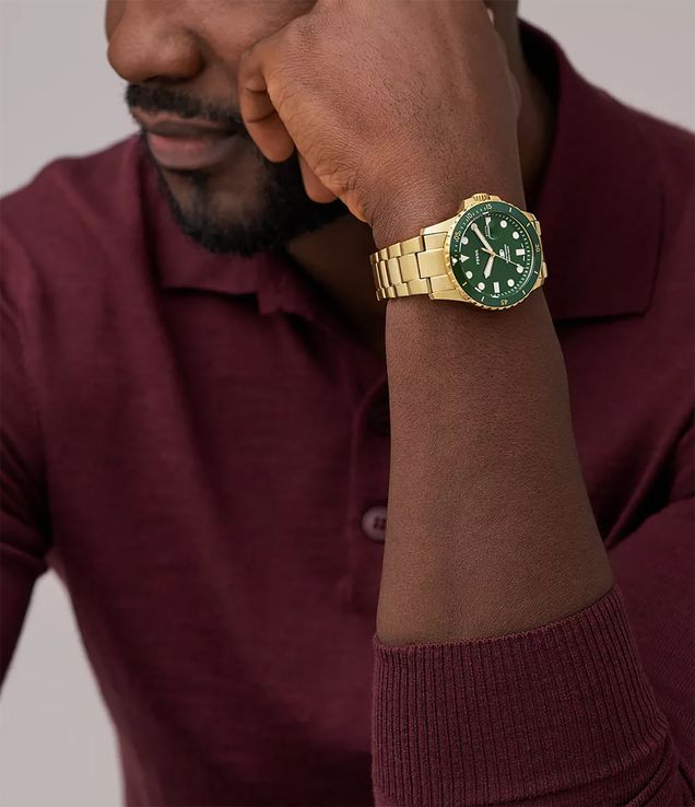 Fossil Blue Dive FS6030 Men Green Dial Gold Stainless Steel Strap