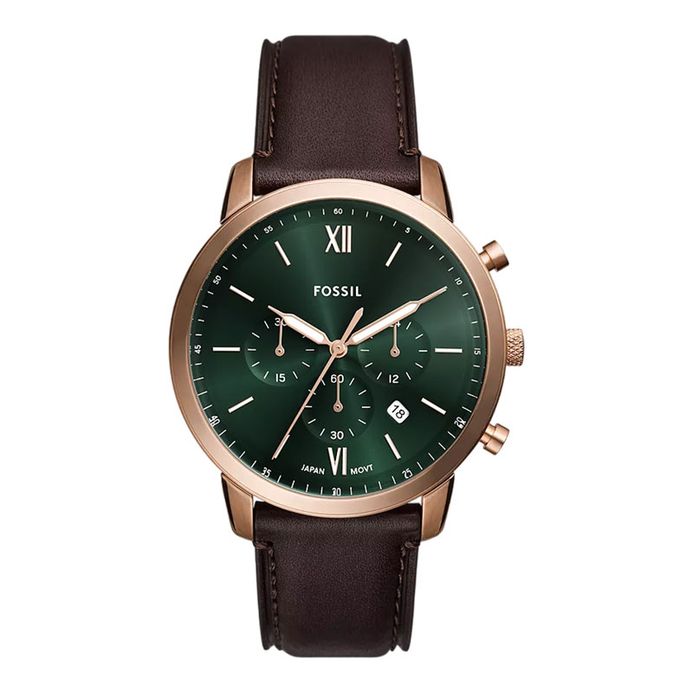 Fossil Neutra FS6073 Chronograph Men Green Dial Brown Leather