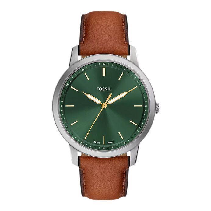 Fossil Minimalist FS6094 Green Dial Brown Leather Strap