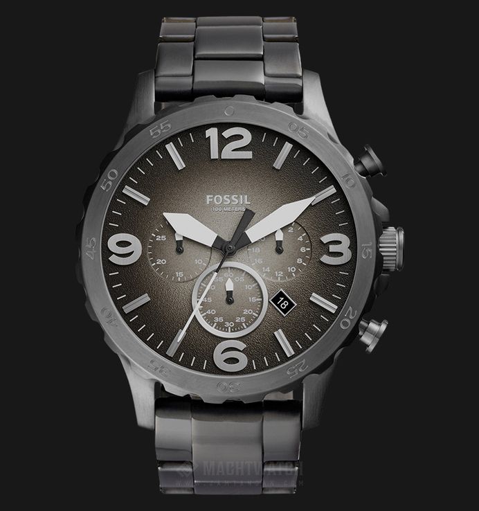 Fossil Nate JR1437 Chronograph Smoke Dial Gunmetal Stainless Steel Strap