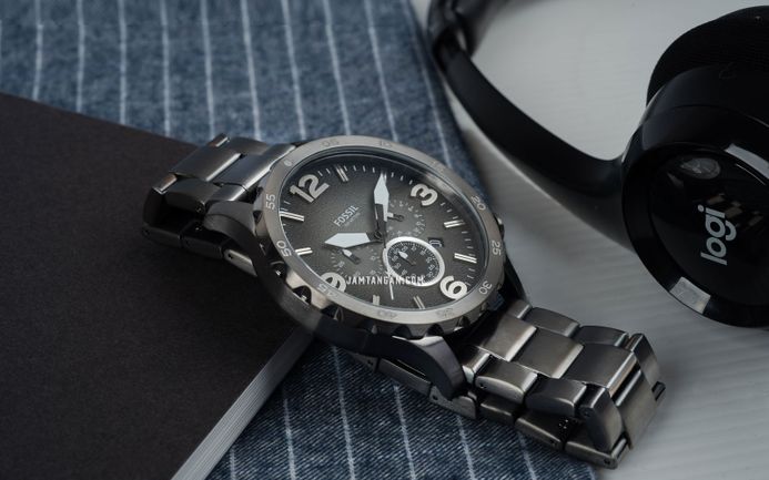 Fossil Nate JR1437 Chronograph Smoke Dial Gunmetal Stainless Steel Strap