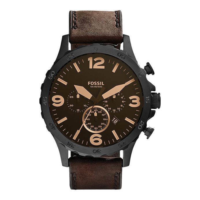 Fossil Nate JR1487 Chronograph Brown Dial Brown Leather Strap