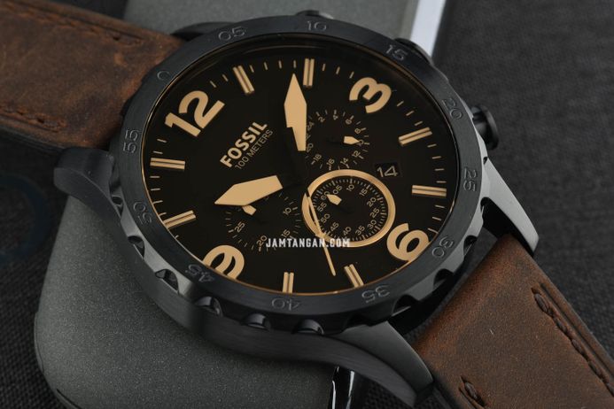 Fossil Nate JR1487 Chronograph Brown Dial Brown Leather Strap