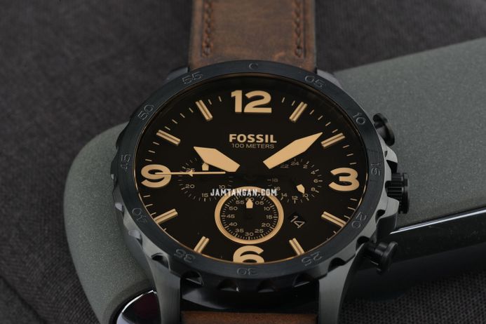 Fossil Nate JR1487 Chronograph Brown Dial Brown Leather Strap