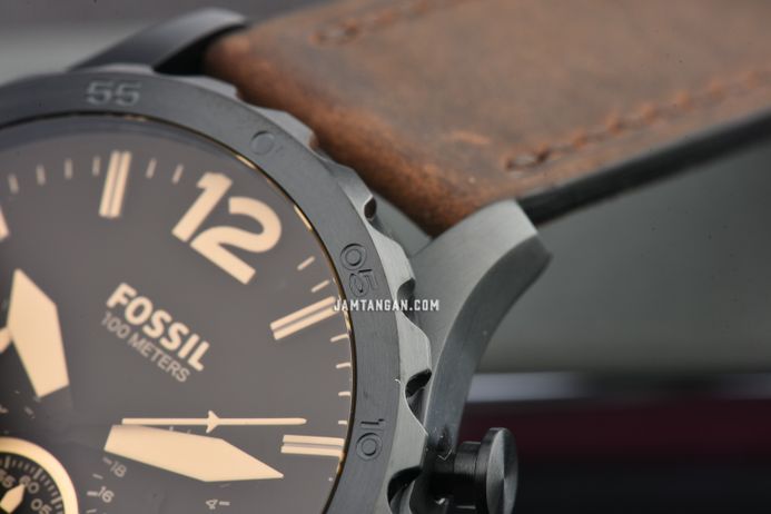 Fossil Nate JR1487 Chronograph Brown Dial Brown Leather Strap