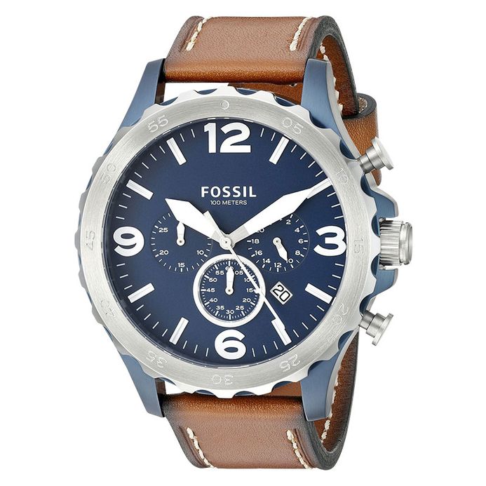 Fossil JR1504 Nate Chronograph Brown Leather Strap Watch