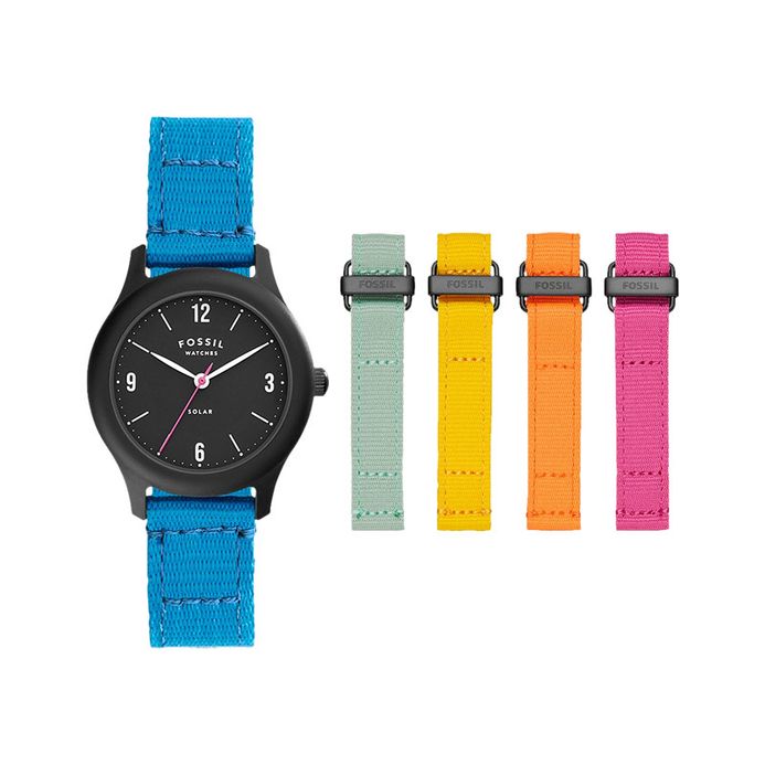 Fossil Curator LE1112 Solar Black Dial Nylon Strap Extra Strap
