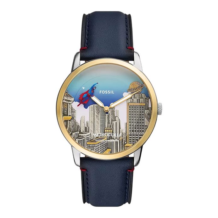 Fossil X Superman LE1208SET Metropolis Dial Navy Leather Strap
