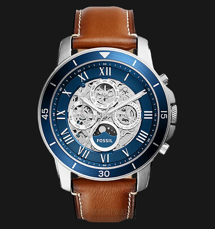 Fossil grant sport automatic luggage leather watch best sale