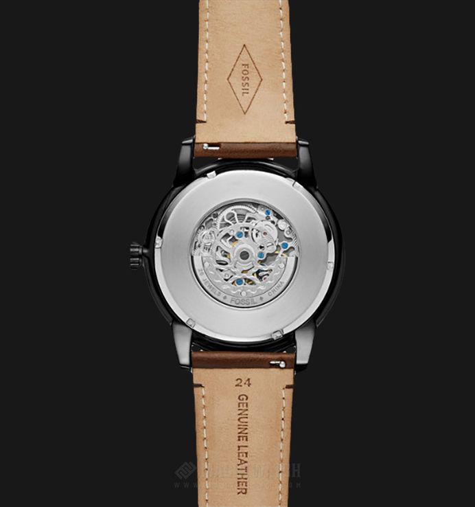 Fossil Townsman ME3155 Automatic Black Skeleton Dial Brown Leather Strap