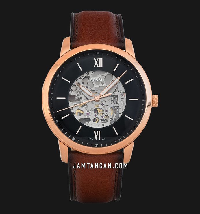 Fossil Neutra ME3195 Automatic Skeleton Dial Brown Leather Strap
