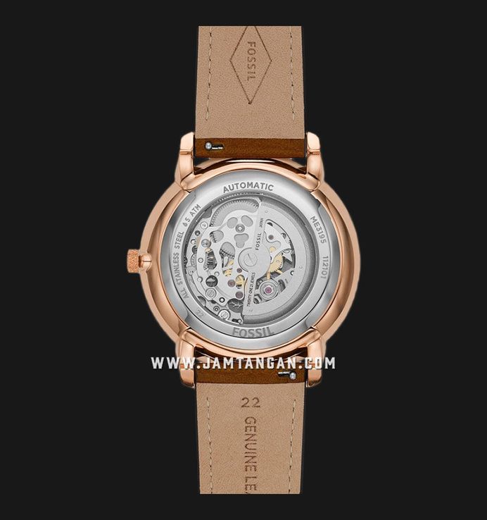 Fossil Neutra ME3195 Automatic Skeleton Dial Brown Leather Strap