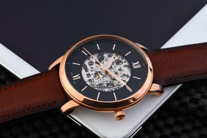 Fossil Neutra ME3195 Automatic Skeleton Dial Brown Leather Strap