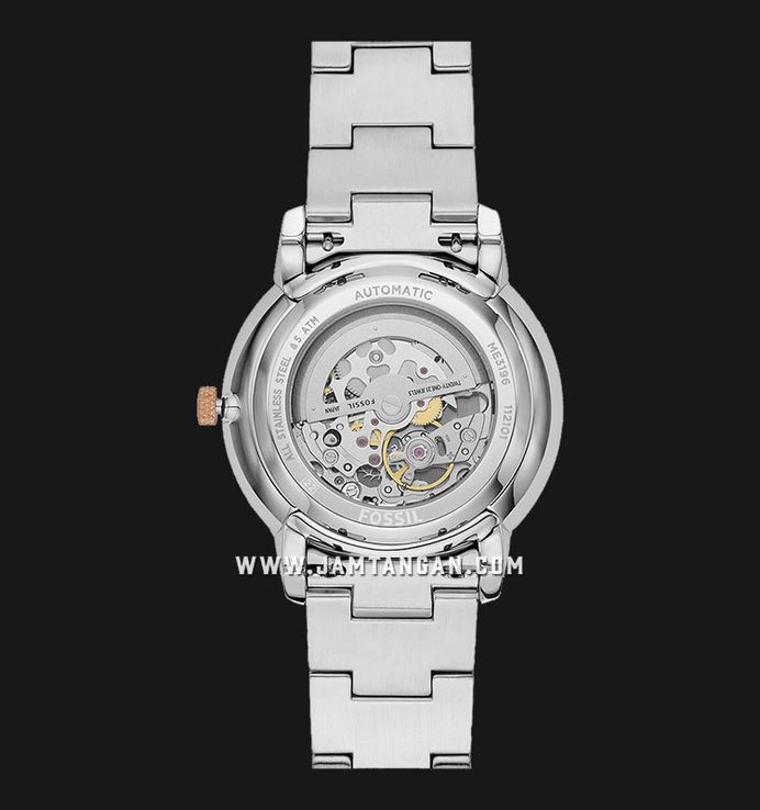Fossil Neutra ME3196 Automatic Men Semi Skeleton Dial Two Tone Stainless Steel Strap