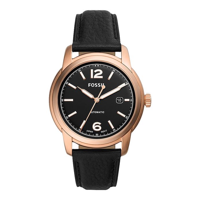 Fossil Heritage ME3222 Automatic Black Dial Black Leather Strap 