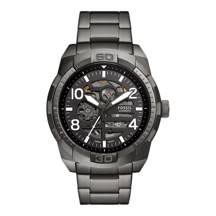 Fossil Bronson ME3255 Men Automatic Skeleton Black Dial Gunmetal Stainless  Steel Strap