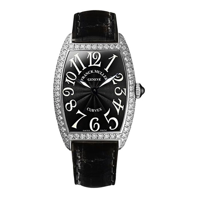 Franck Muller Cintree Curvex 1752-M-QZ-D-1R-Black Steel Black Diamond Black  Dial Alligator Strap