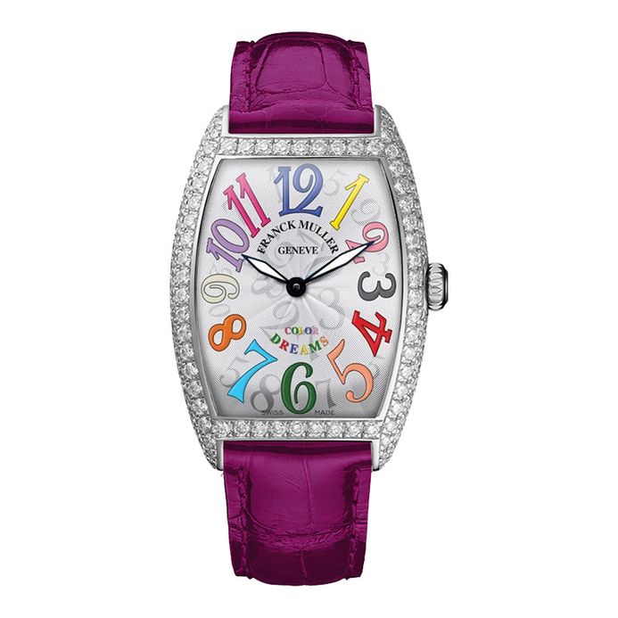Franck Muller 2852-B-QZ-COL-DRM-D-1R Curvex Steel Diamond Colordreams  Purple Leather Strap
