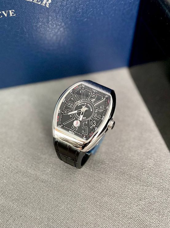 Franck Muller Vanguard V41-SC-DT-AC-NR Steel Black Dial Black Alligator  Leather Strap With Stitching