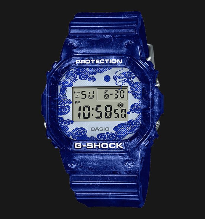 Casio G-Shock DW-5600BWP-2DR Chinese Porcelain Digital Dial Navy Blue Resin Band