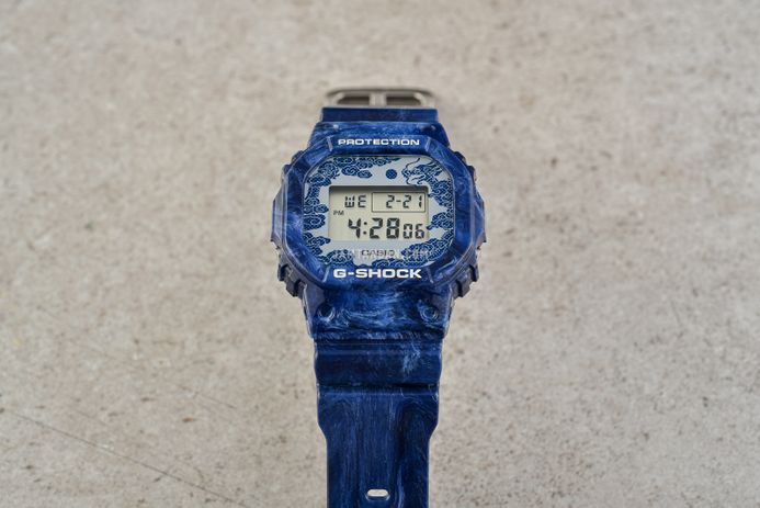 Casio G-Shock DW-5600BWP-2DR Chinese Porcelain Digital Dial Navy Blue Resin Band