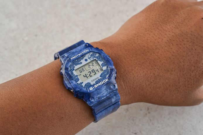 Casio G-Shock DW-5600BWP-2DR Chinese Porcelain Digital Dial Navy Blue Resin Band