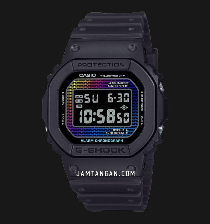 Casio G-Shock DW-5600RW-1DR Rainbow Brick Wall Digital Dial Black Resin Band