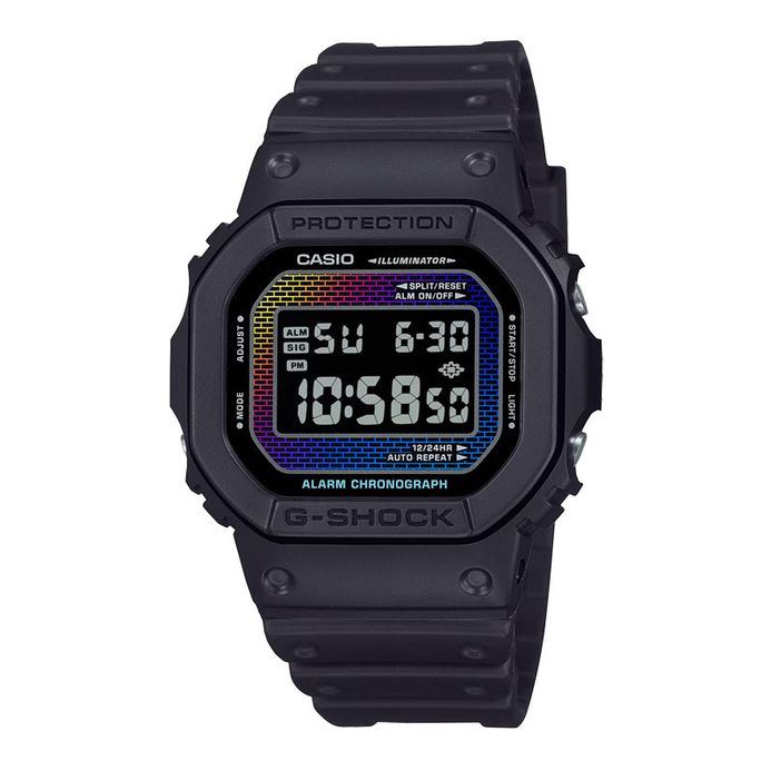 Casio G-Shock DW-5600RW-1DR Rainbow Brick Wall Digital Dial Black Resin Band