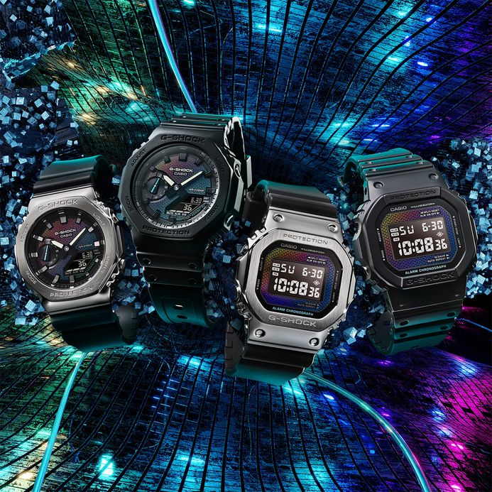 Casio G-Shock DW-5600RW-1DR Rainbow Brick Wall Digital Dial Black Resin Band