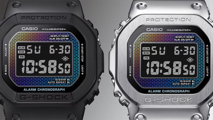 Casio G-Shock DW-5600RW-1DR Rainbow Brick Wall Digital Dial Black Resin Band