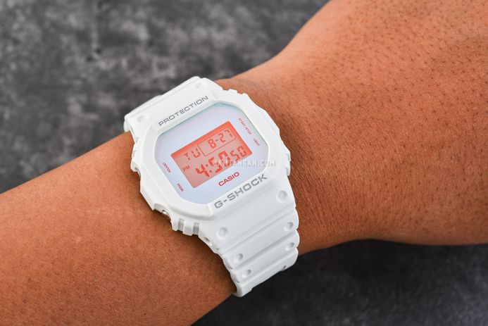 Casio G-Shock DW-5600TL-7DR Beach Time Lapse Series Digital Dial White Resin Band
